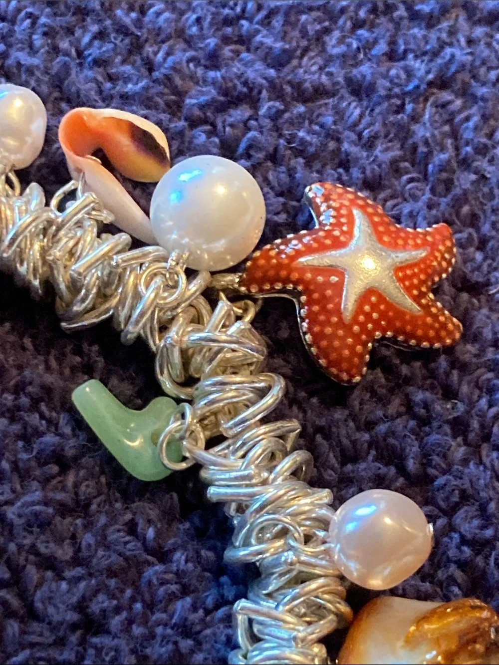Seaside Charm Bracelet with Green Turtle and Shell Charms